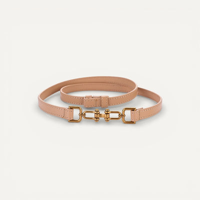 Ceinture Fine en Cuir Femme avec Boucle Dorée Chaînette