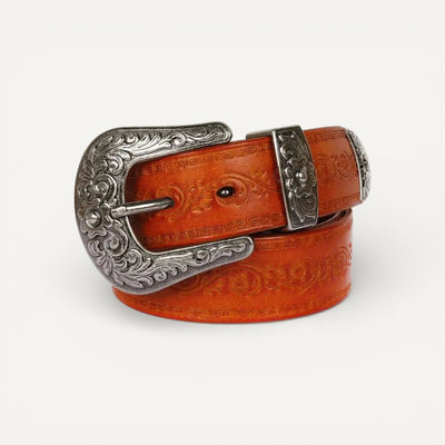 Ceinture Femme en Cuir à Boucle Western Argentée