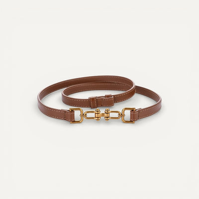 Ceinture Fine en Cuir Femme avec Boucle Dorée Chaînette