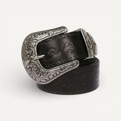 Ceinture Femme en Cuir à Boucle Western Argentée