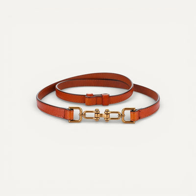 Ceinture Fine en Cuir Femme avec Boucle Dorée Chaînette
