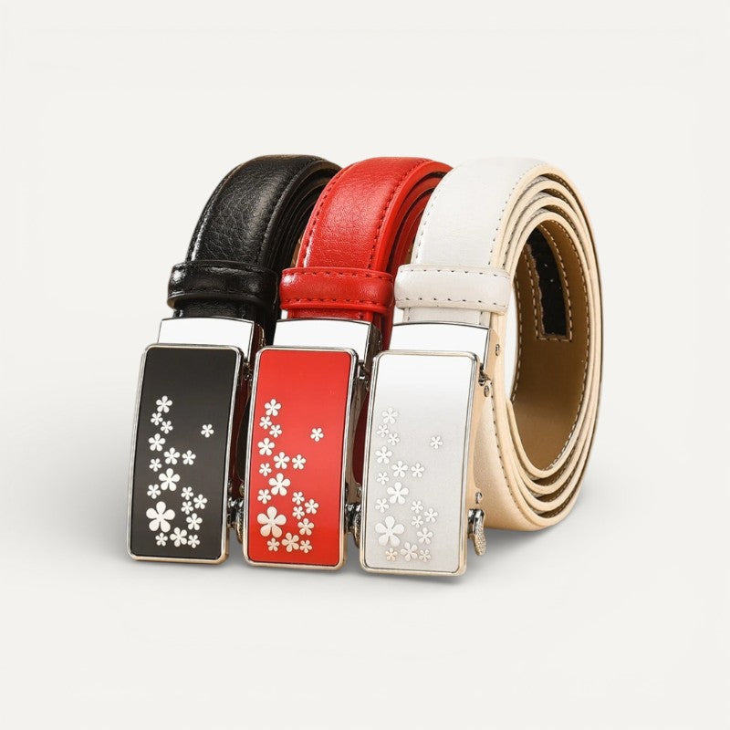 Ceinture Femme Élégante à Boucle Automatique Motifs Floraux
