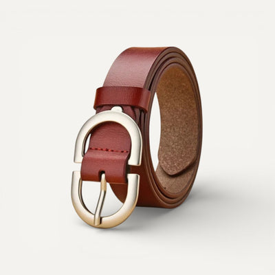 Ceinture Femme en Cuir à Boucle Ovale Argentée