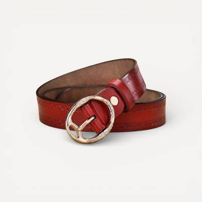 Ceinture en Cuir Femme Gravée avec Boucle Ovale Dorée