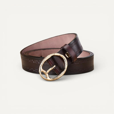 Ceinture en Cuir Femme Gravée avec Boucle Ovale Dorée