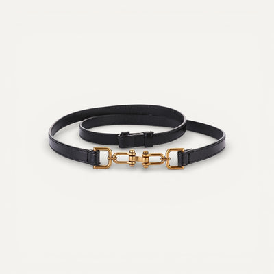 Ceinture Fine en Cuir Femme avec Boucle Dorée Chaînette