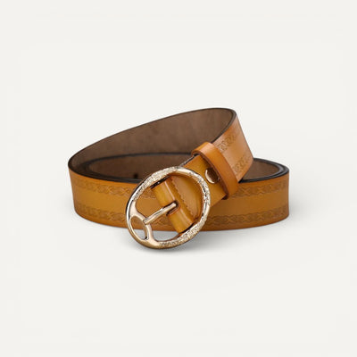 Ceinture en Cuir Femme Gravée avec Boucle Ovale Dorée