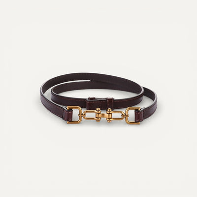 Ceinture Fine en Cuir Femme avec Boucle Dorée Chaînette