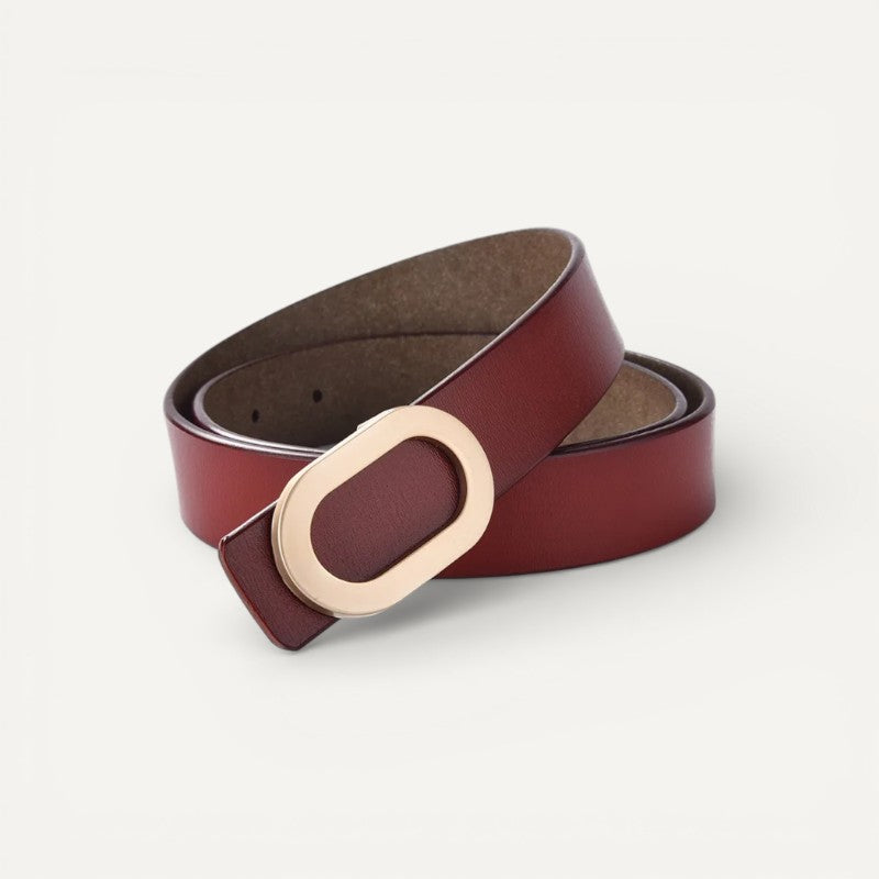 Ceinture Femme en Cuir Lisse à Boucle Ovale Dorée