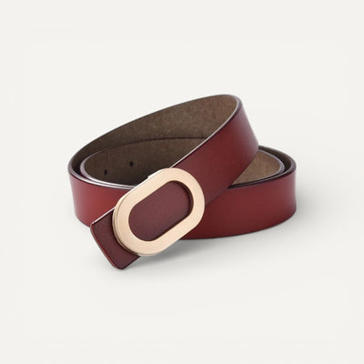 Ceinture Femme en Cuir Lisse à Boucle Ovale Dorée