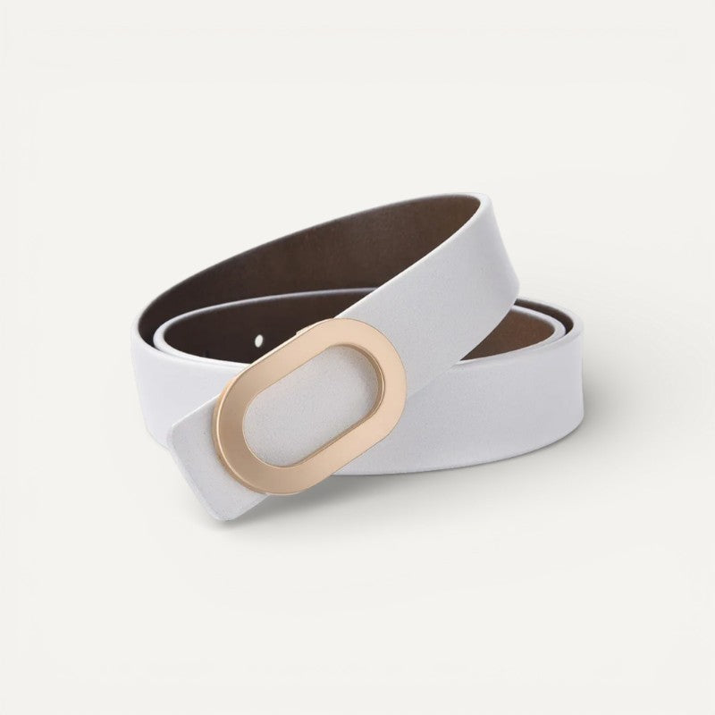 Ceinture Femme en Cuir Lisse à Boucle Ovale Dorée