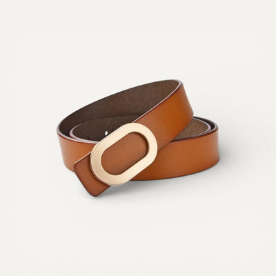 Ceinture Femme en Cuir Lisse à Boucle Ovale Dorée