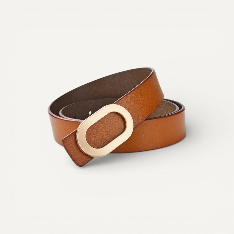 Ceinture Femme en Cuir Lisse à Boucle Ovale Dorée
