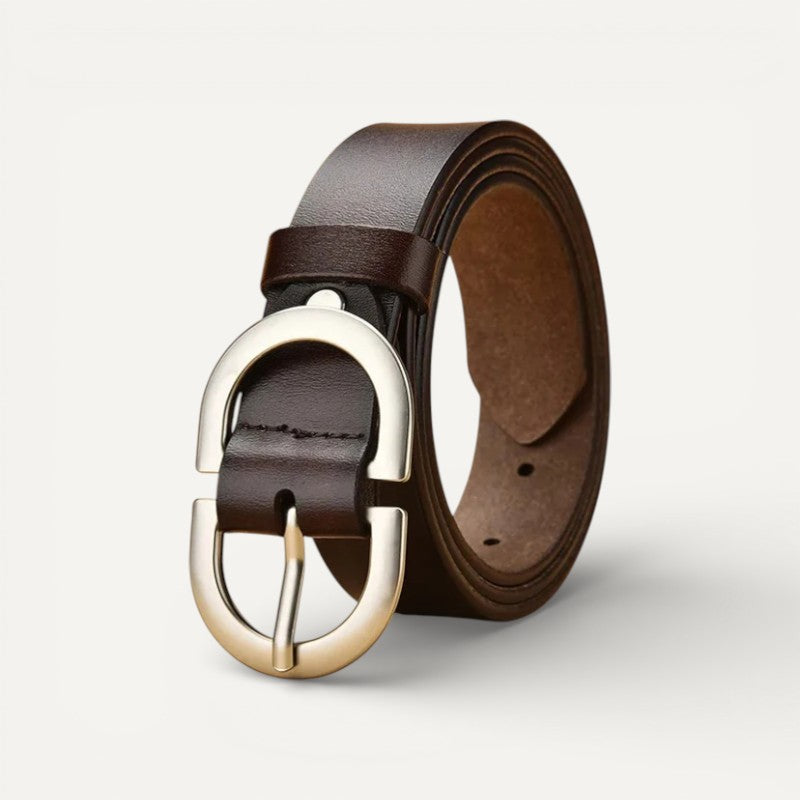 Ceinture Femme en Cuir à Boucle Ovale Argentée