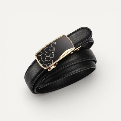 Ceinture Femme Noire en Cuir à Boucle Dorée Motifs