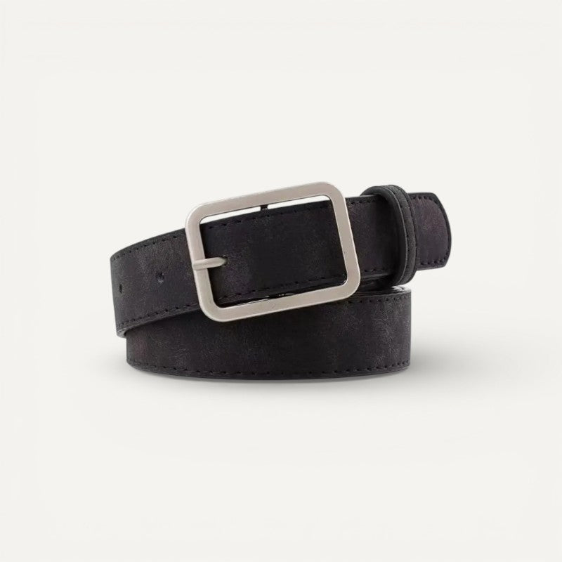 Ceinture Femme en Cuir Suédé à Boucle Rectangulaire Argentée