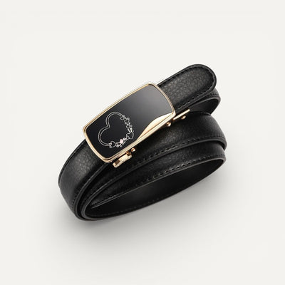 Ceinture Femme Noire en Cuir à Boucle Dorée Motifs