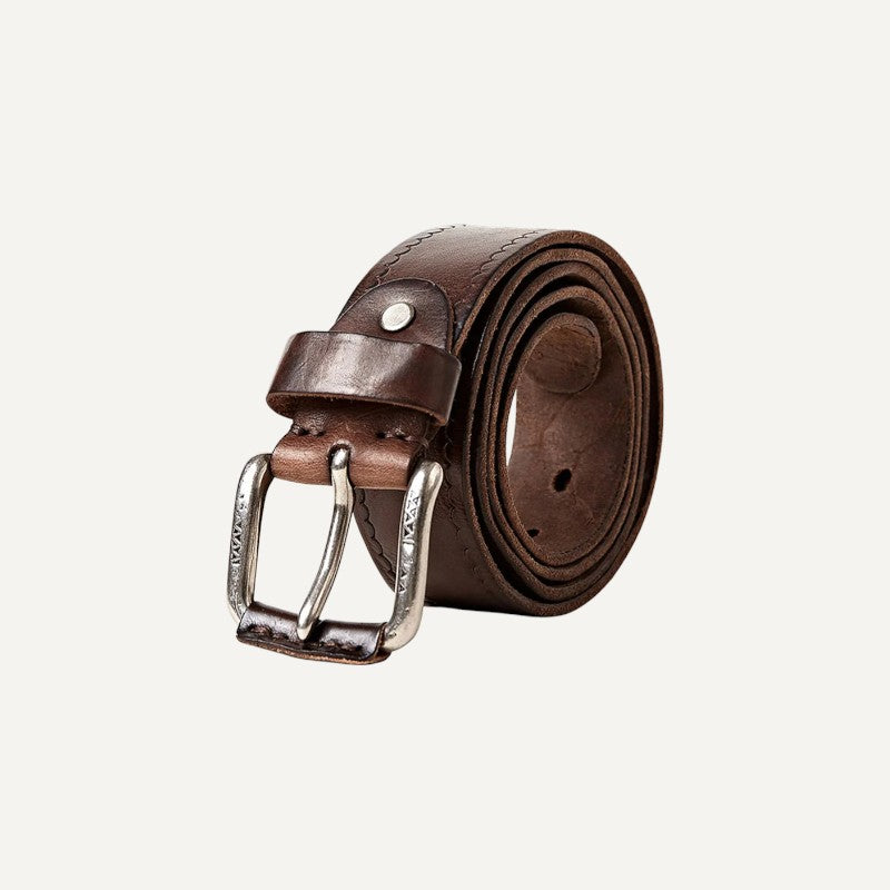 Ceinture Homme en Cuir Vintage avec Boucle Authentique en Acier