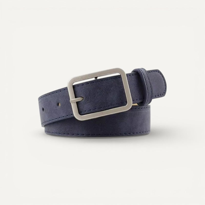 Ceinture Femme en Cuir Suédé à Boucle Rectangulaire Argentée