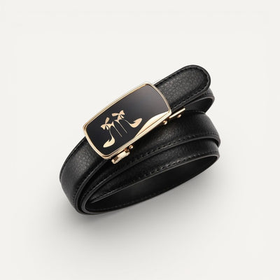 Ceinture Femme Noire en Cuir à Boucle Dorée Motifs