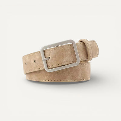 Ceinture Femme en Cuir Suédé à Boucle Rectangulaire Argentée