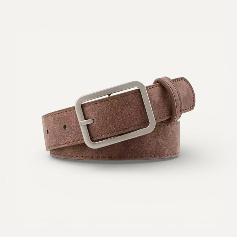 Ceinture Femme en Cuir Suédé à Boucle Rectangulaire Argentée