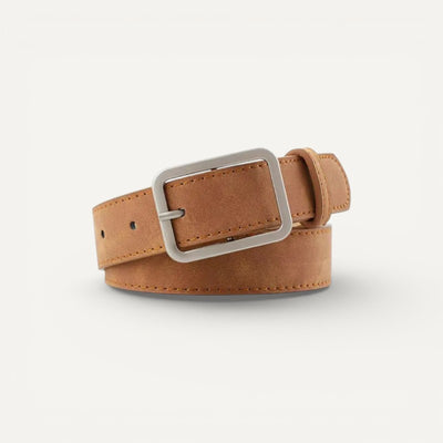 Ceinture Femme en Cuir Suédé à Boucle Rectangulaire Argentée