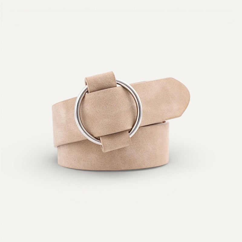 Ceinture Femme en Cuir Suédé à Boucle Ronde Métallique