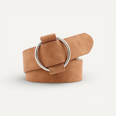 Ceinture Femme en Cuir Suédé à Boucle Ronde Métallique