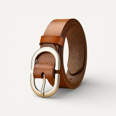 Ceinture Femme en Cuir à Boucle Ovale Argentée