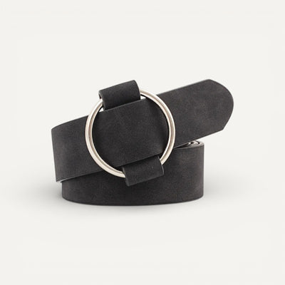 Ceinture Femme en Cuir Suédé à Boucle Ronde Métallique