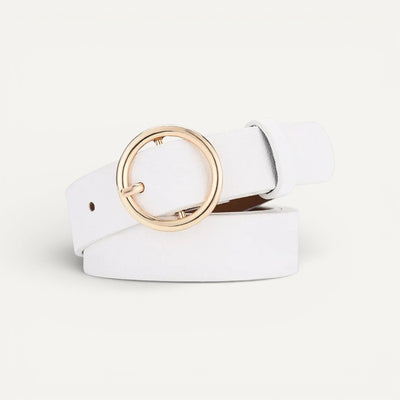 Ceinture Femme Fine en Cuir à Boucle Ronde Dorée