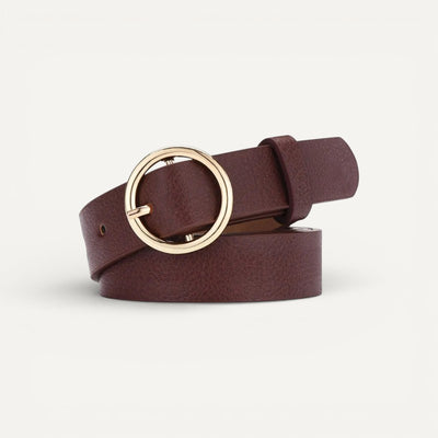 Ceinture Femme Fine en Cuir à Boucle Ronde Dorée