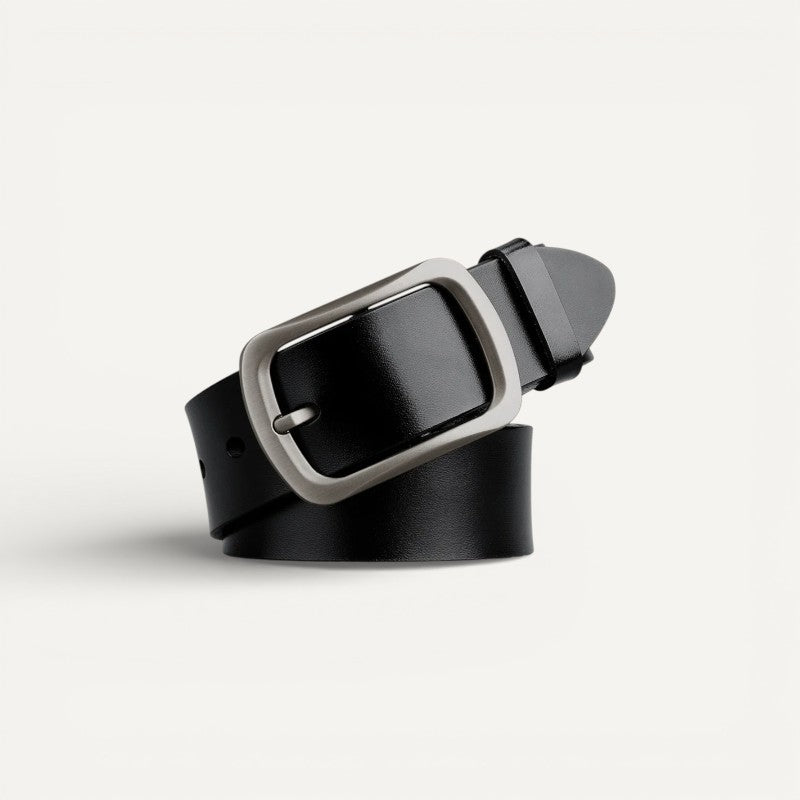 Ceinture Homme en Cuir avec Boucle Classique Argentée