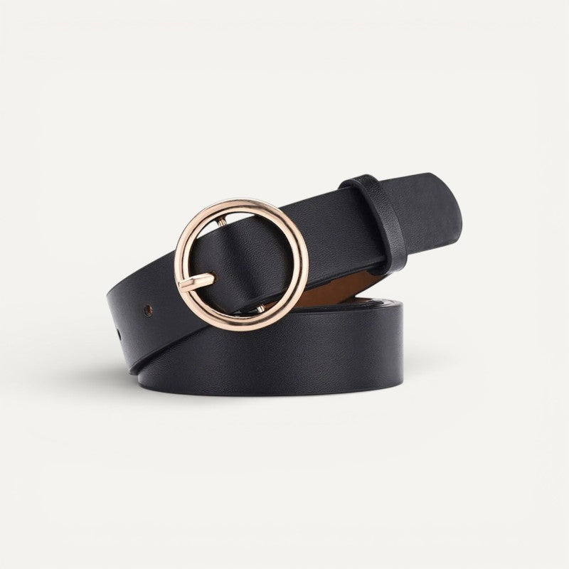 Ceinture Femme Fine en Cuir à Boucle Ronde Dorée