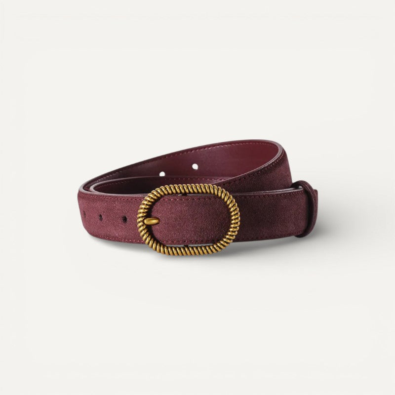 Ceinture Femme en Cuir Velours à Boucle Ovale Dorée