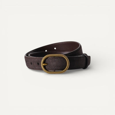 Ceinture Femme en Cuir Velours à Boucle Ovale Dorée