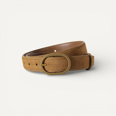 Ceinture Femme en Cuir Velours à Boucle Ovale Dorée