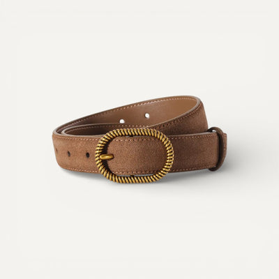 Ceinture Femme en Cuir Velours à Boucle Ovale Dorée