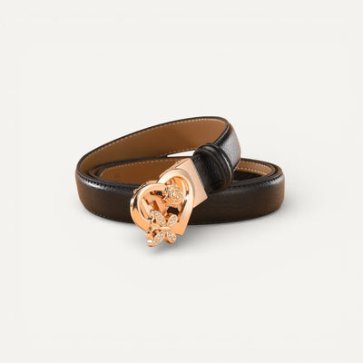 Ceinture Femme en Cuir à Boucle Cœur Dorée et Papillon