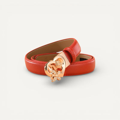 Ceinture Femme en Cuir à Boucle Cœur Dorée et Papillon