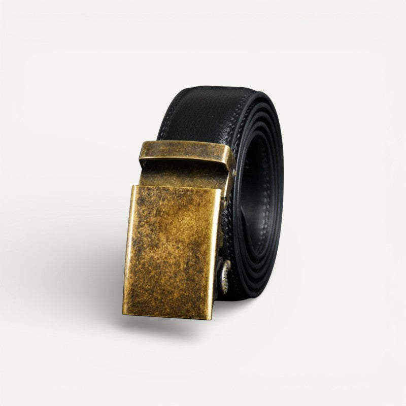 Ceinture Homme en Cuir avec Boucle Automatique Vintage Dorée