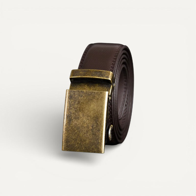 Ceinture Homme en Cuir avec Boucle Automatique Vintage Dorée