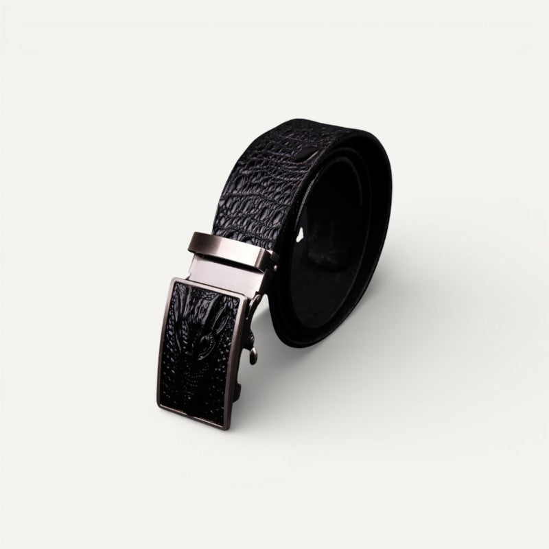 Ceinture Homme en Cuir Noir Effet Crocodile avec Boucle Automatique