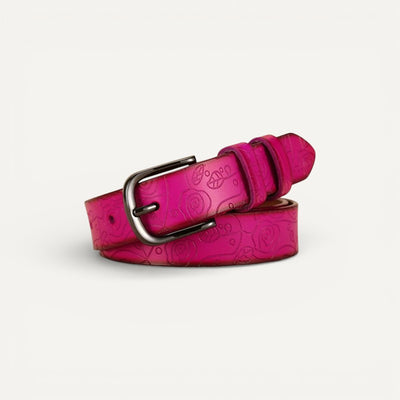 Ceinture Femme en Cuir Gravé à Motifs Floraux
