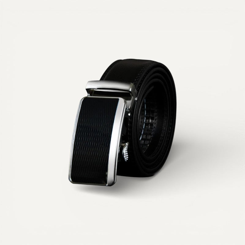 Ceinture Homme en Cuir à Boucle Automatique Argentée