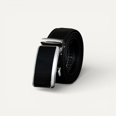 Ceinture Homme en Cuir à Boucle Automatique Argentée