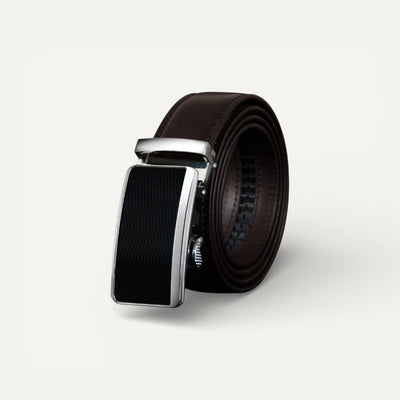 Ceinture Homme en Cuir à Boucle Automatique Argentée