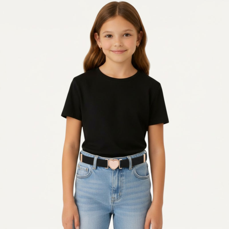 Ceinture élastique enfant avec boucle cœur dorée