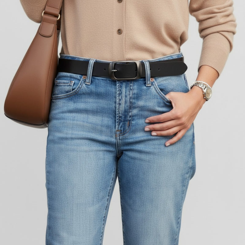 Ceinture Femme Noire en Cuir à Boucle Rectangulaire Minimaliste